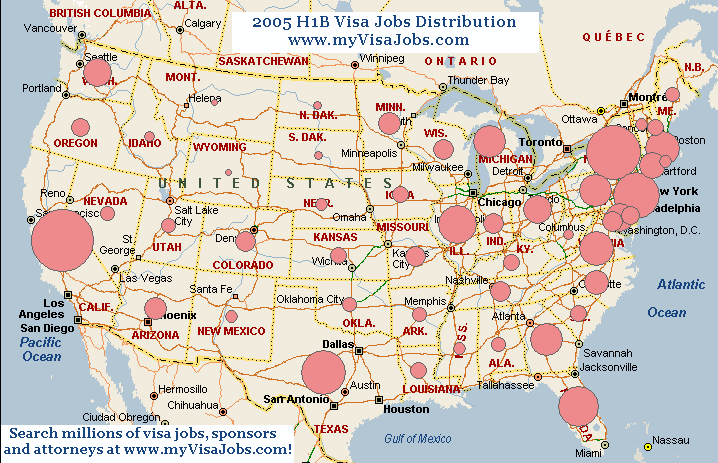 2005 H1B Visa State Distribution Map
